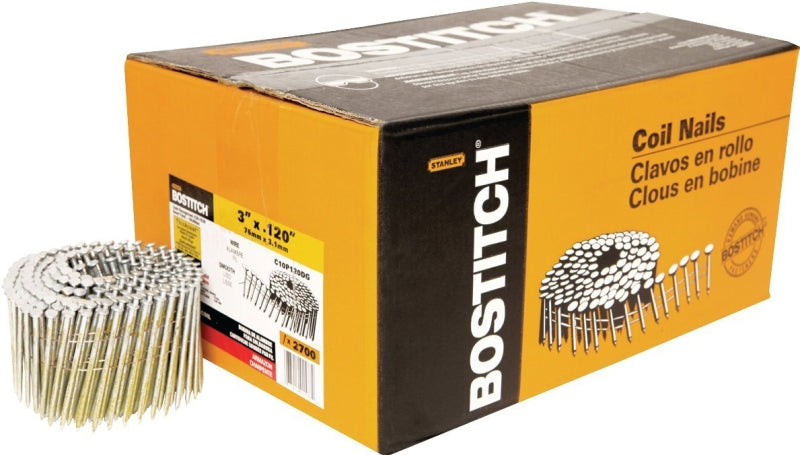 Bostitch C10P120DG Framing Nail, 3 in L, 11 Gauge, Steel, Thickcoat, Round Head, Smooth Shank 15 Degree