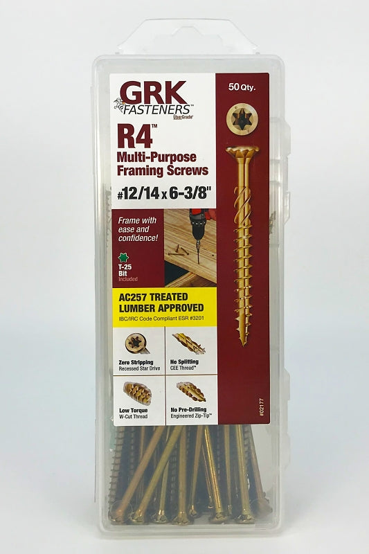 GRK Fasteners R4 02177 Framing and Decking Screw, #12 Thread, 6-3/8 in L, (50 Pack) Star Drive, Steel