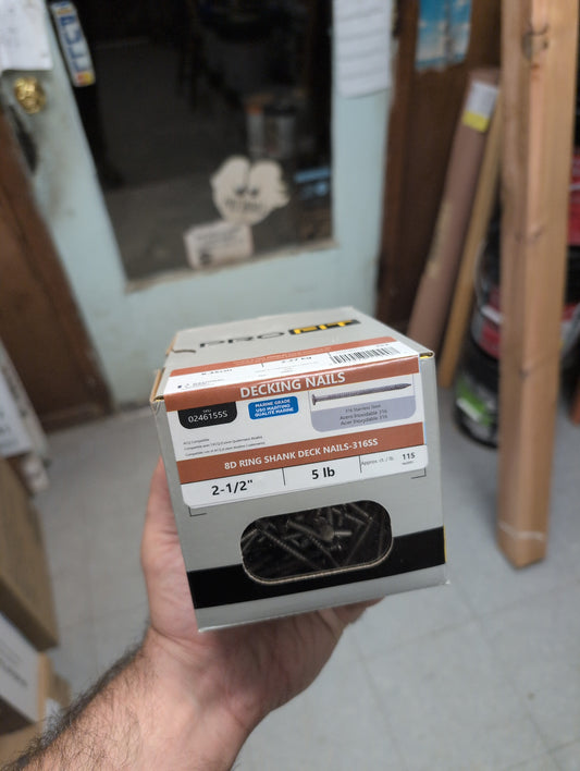 Decking Nails 8D Ring Shank Deck Nails - 316 Stainless Steel 2-1/2"